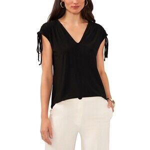 Vince Camuto Smocked Sleeveless Blouse Sleeveless V-neck Lightweight black large